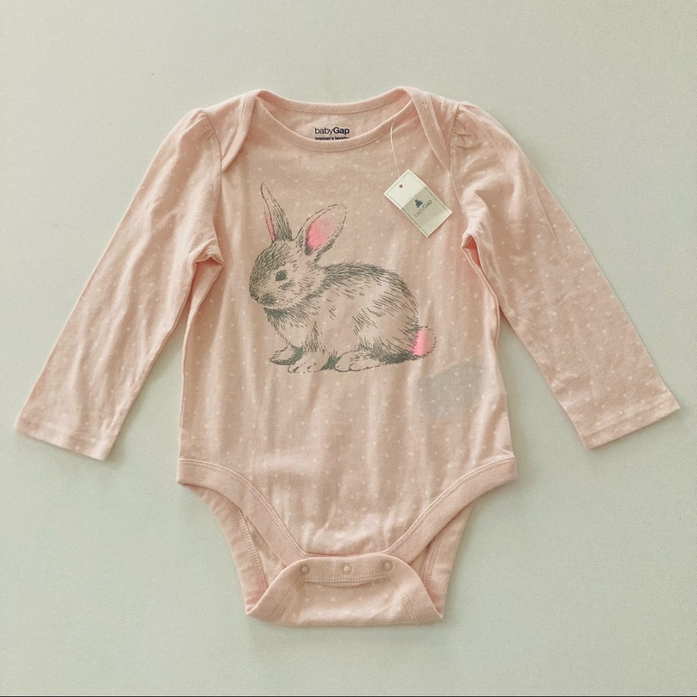 Gap Baby Girl 18-24 Months Pink Polka Dot Bunny Bodysuit Long Sleeves